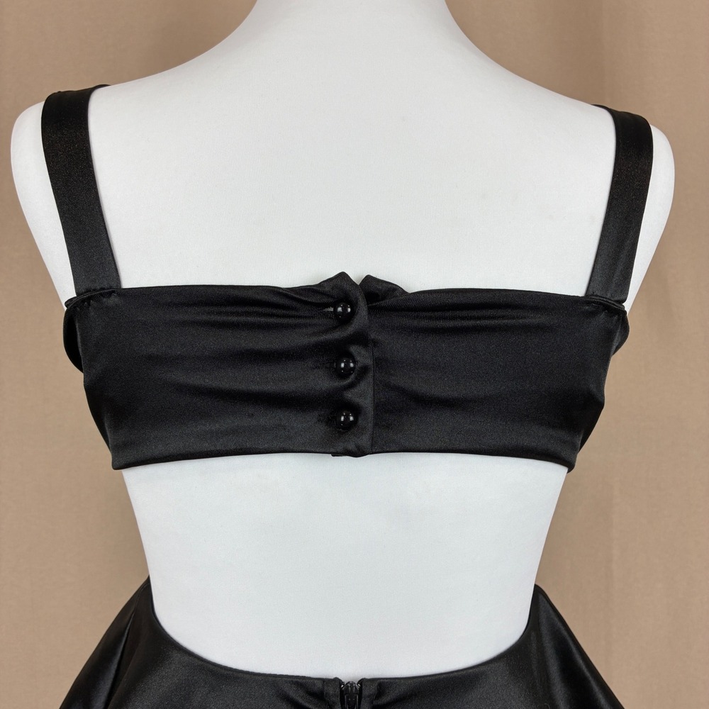 Honey and Rosie Tiered Dress M Satin Black Ruffle Cocktail Party Goth Glam - Picture 8 of 14